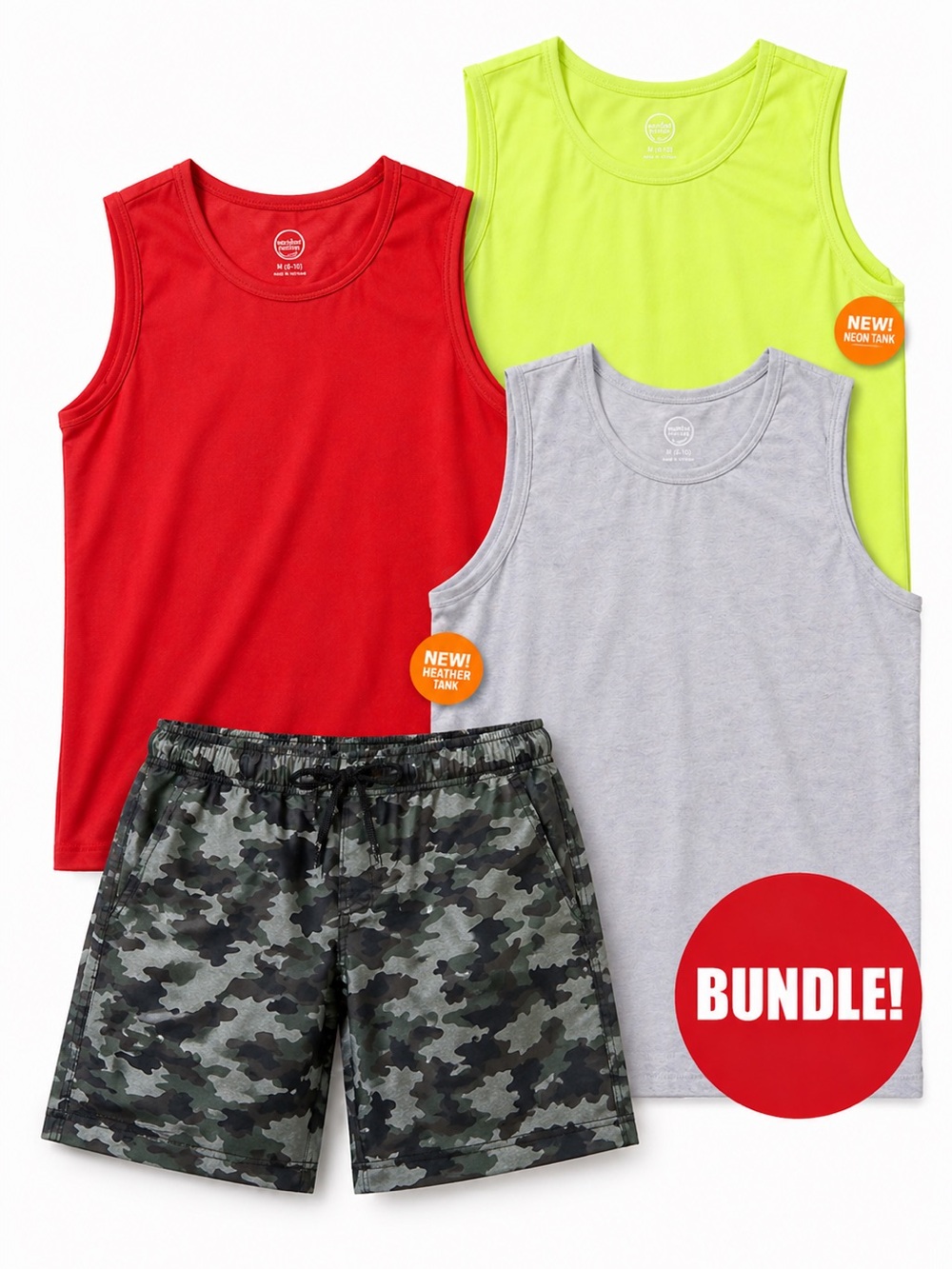 Wonder Nation Boys XL Husky 14/16 Tank Tops & Camo Swim Trunks NWT Bundle